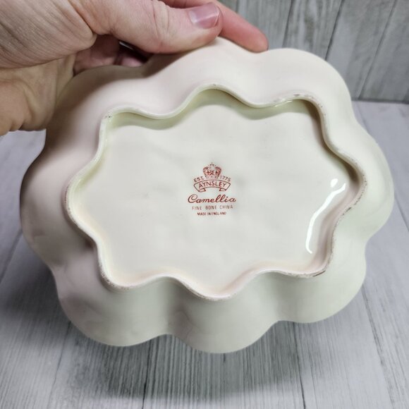 Vintage Aynsley Camellia Oval Scalloped Trinket Dish 7'' Gold Trimmed - Picture 5 of 7